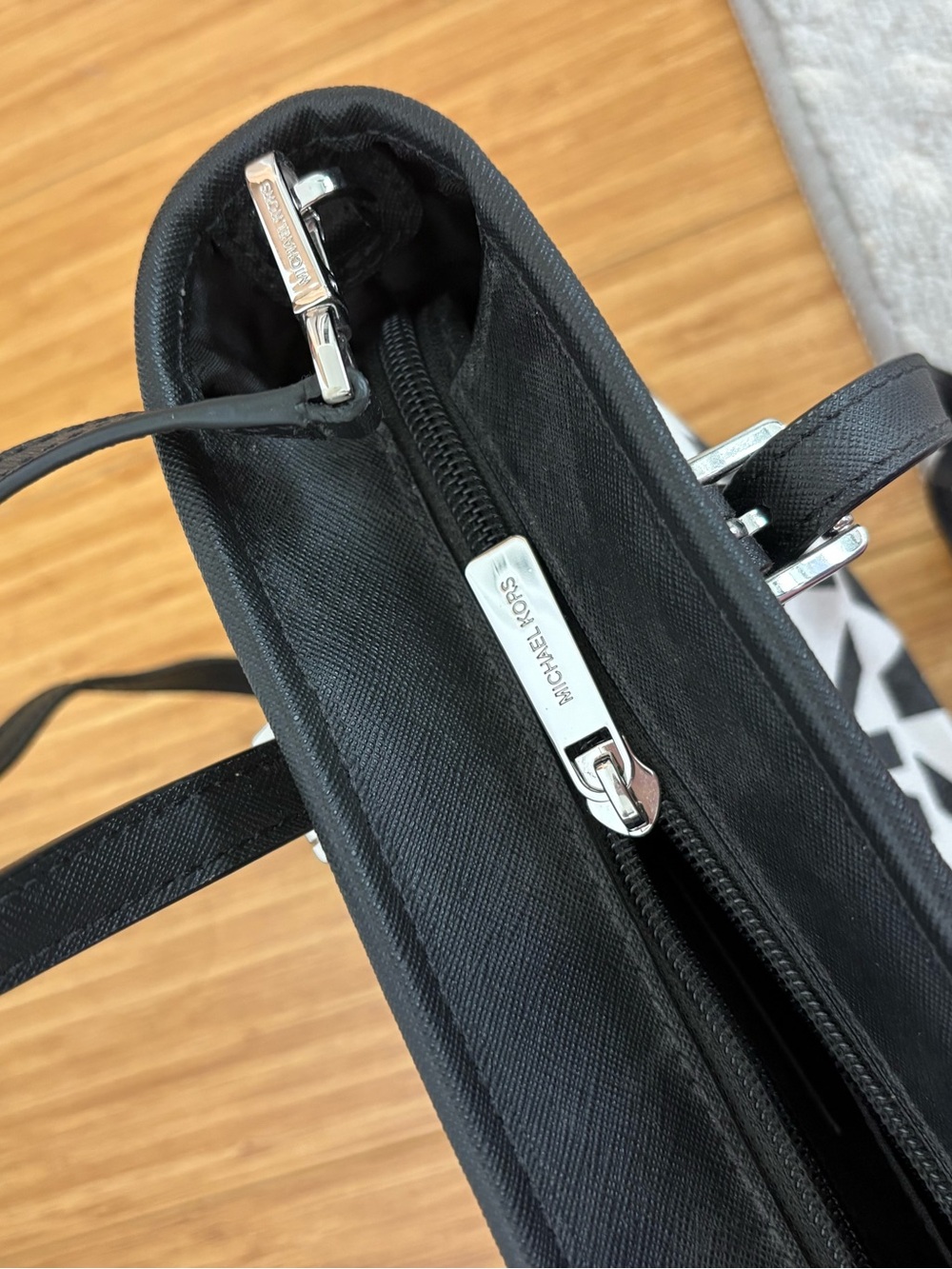 Michael Kors Black & White MK Logo Crossbody Satchel - Picture 4 of 5